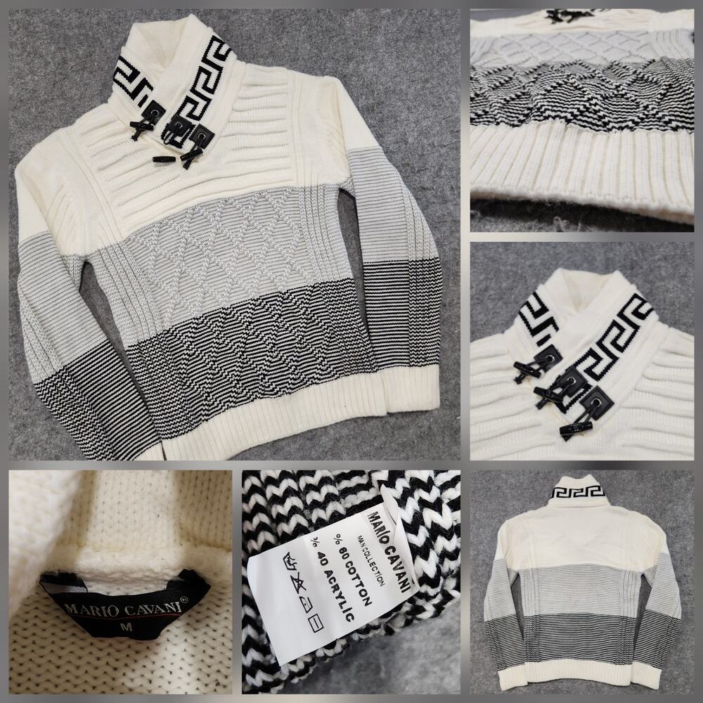 Mario Cavani Mens M Medium‎ Cotton Blend Cable Knit Shawl Toggle Collar Sweater
